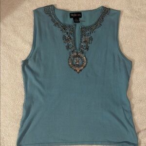 Style & Co. Green Embellished Tank Top